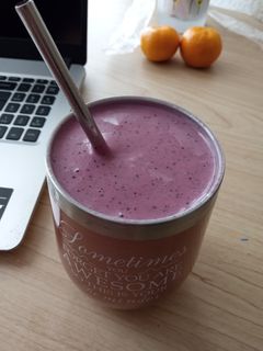 A picture of Protein Blueberry Strawberry and Banana Smoothie.