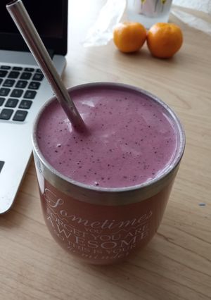 A picture of Protein Blueberry Strawberry and Banana Smoothie.