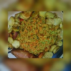 A picture of 3 coloured Fried rice.