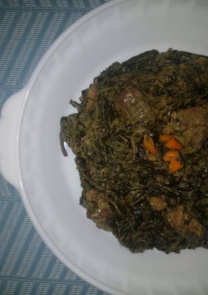 A picture of Laing (Taro Leaves in Coconut Milk).
