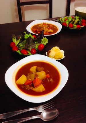 Una foto de Goulash Sopa húngaro Gulyás Japonés GUYASH🇭🇺🇺🇾🇯🇵グヤーシュ