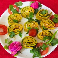 Moong Dal Cheela Pinwheels A picture of Moong Dal Cheela Pinwheels.