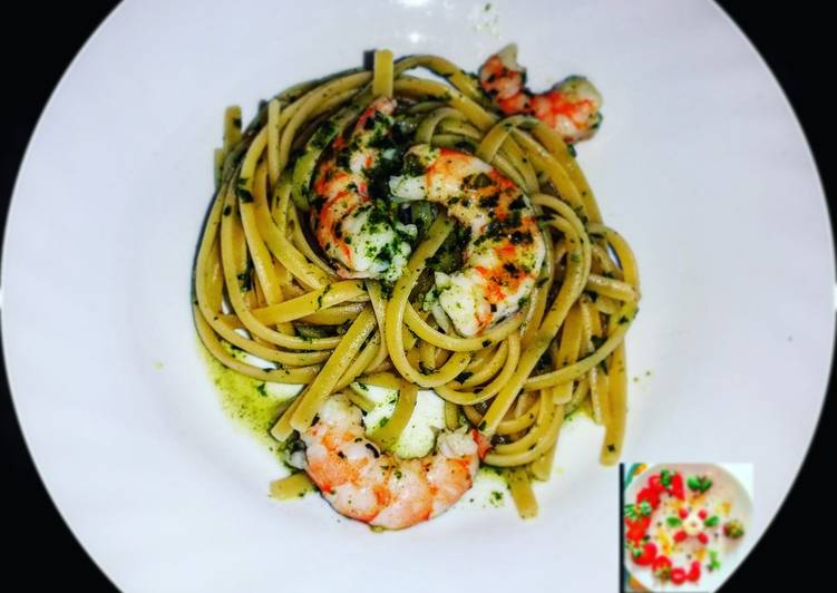 Linguine ai gamberi e pesto