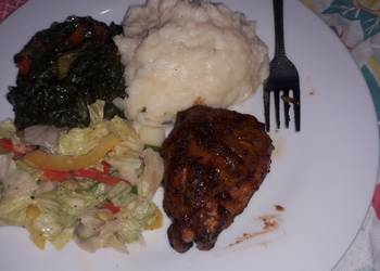 Update, Prepare Recipe Mashed potatoes creamy spinach with grilled chicken and salad Delicious and Healthy
