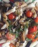 Fideos al"fierrito"de sémola sin huevo con verduras salteadas🍝🍳🌾🍆🍅