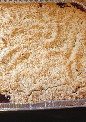A picture of Blackberry and apple 🍎 crumble.