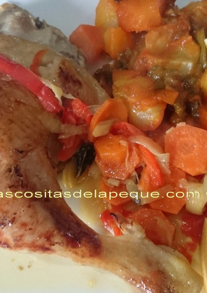 Una foto de Pollo asado con citricos y albahaca