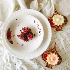A picture of ROSE COCONUT LADDU No Time No - fry Diwali sweet special Rose coconut laddu 🌹🌹.