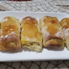 Bread stuffed with minced meat n cheese A picture of Bread stuffed with minced meat n cheese.