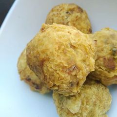 A picture of Delicious crispy sardine yamballs.