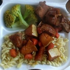 A picture of Stew pork with pumpkin n carrot.