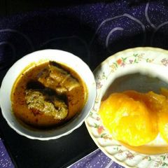 Starch with banga soup A picture of Starch with banga soup.