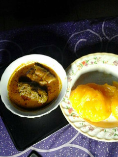 A picture of Starch with banga soup.
