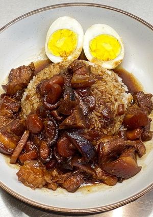 A picture of Lu Rou Fan (滷肉饭 - Taiwanese braised pork rice bowl).