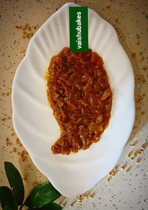 A picture of Mango Fenugreek Chutney (Methamba)(Totapuri mango dish).