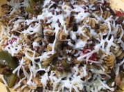 A picture of cheesesteak pasta