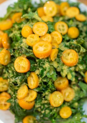 A picture of Kale and kumquat salad.