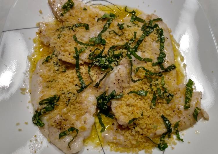 Quick Tips Pan-fried sole with lemon, basil and garlic crumb