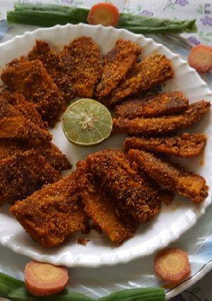 A picture of Crispy Yam fritters suranche chaap veg crispy Yam fish fry.