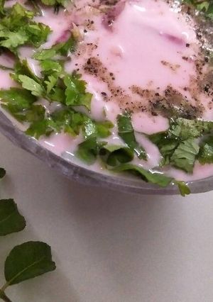 A picture of Beetroot raita.