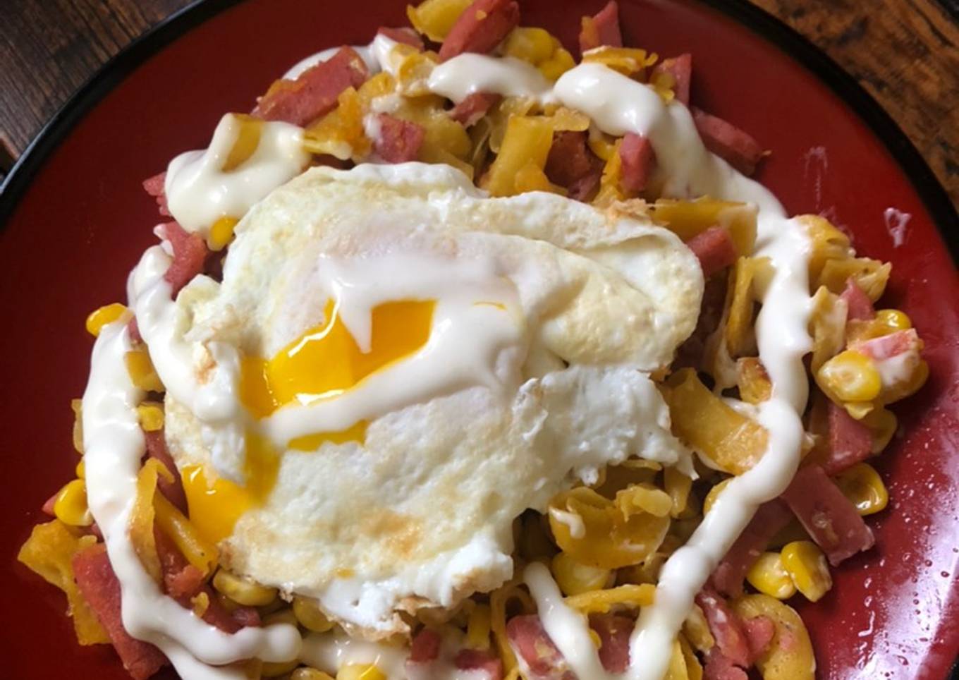 Mac chesee beef corn with egg low fat