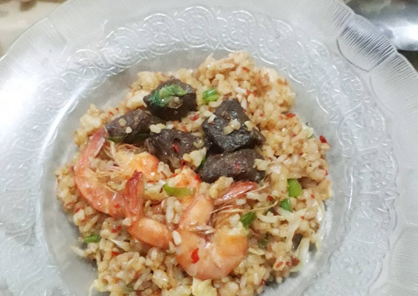 Nasi goreng daging semur+udang