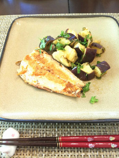 A picture of Steamed Aubergine with Spicy Asian Dressing.