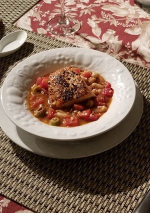 A picture of Pork With Lemon-Olive White Beans.
