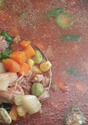 A picture of Crock pot Vegetable beef soup.