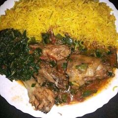Chicken stew and rice A picture of Chicken stew and rice.