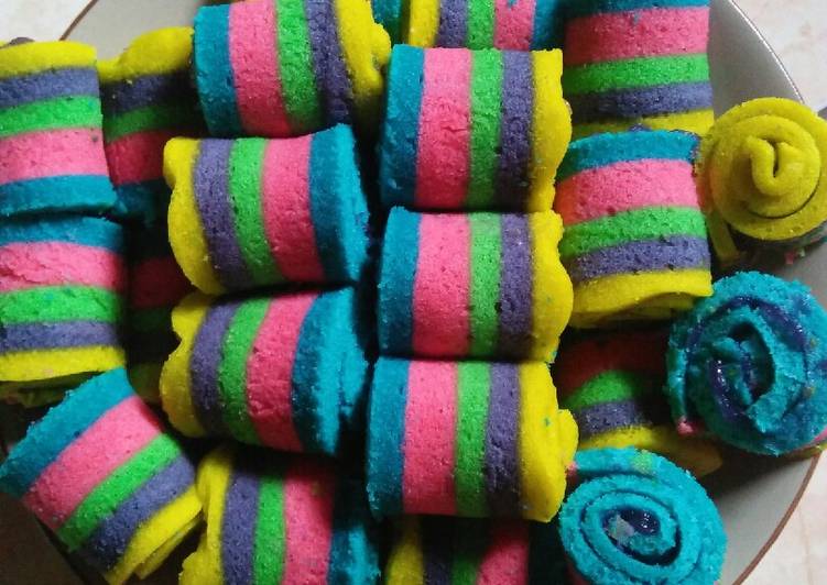 Rainbow mini roll cake