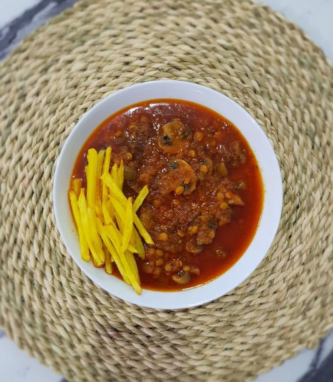 عکسی از دستور 🍄‍🟫خورشت قیمه با گوشت و قارچ🍄‍🟫