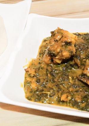 A picture of Bitter leaf soup (ofe onugbu).