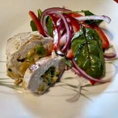 Stuffed Chicken Breasts with salad A picture of Stuffed Chicken Breasts with salad.