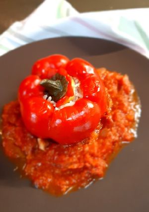 A picture of Skillet Stuffed Peppers with Rice.