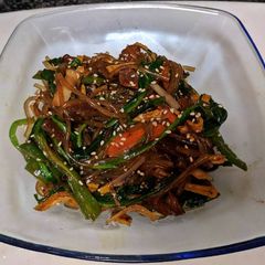 A picture of Korean Glass Noodles (chapjae or jabcha).