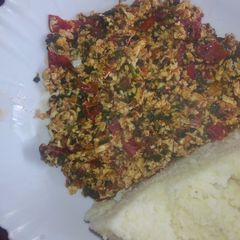 A picture of Fried Eggs with Ugali.