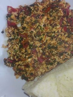 A picture of Fried Eggs with Ugali.