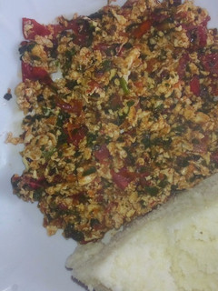 A picture of Fried Eggs with Ugali.