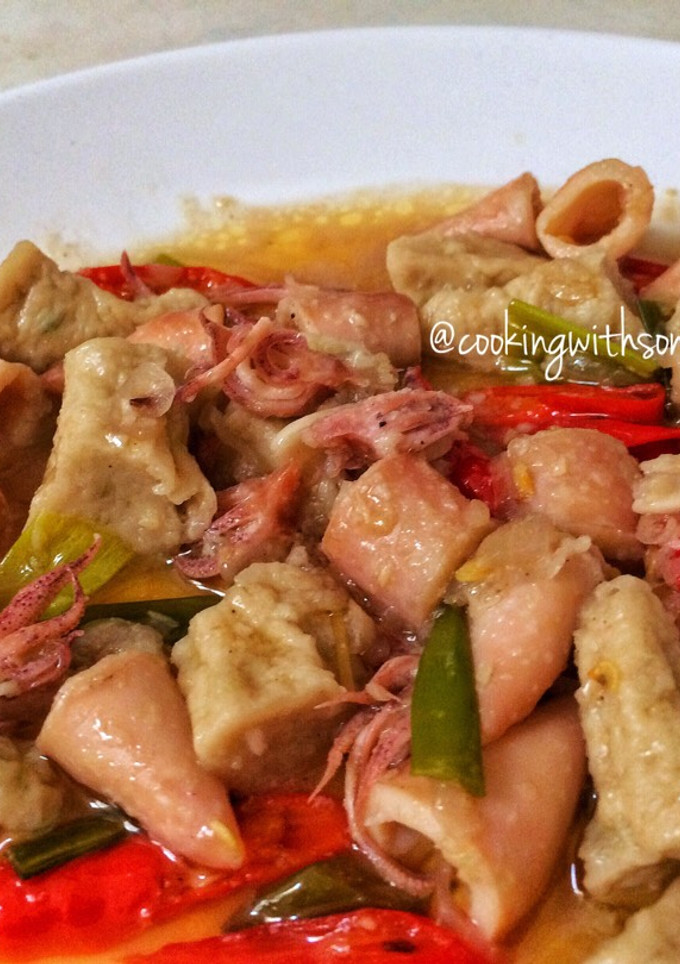 Foto resep Tumis Cumi Asin dan Otak-Otak (serba iris)