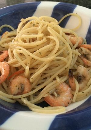 Foto resep Spaghetti aglio olio with prawn