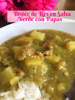 Una foto de Bistec de res en salsa verde con papas 🥩