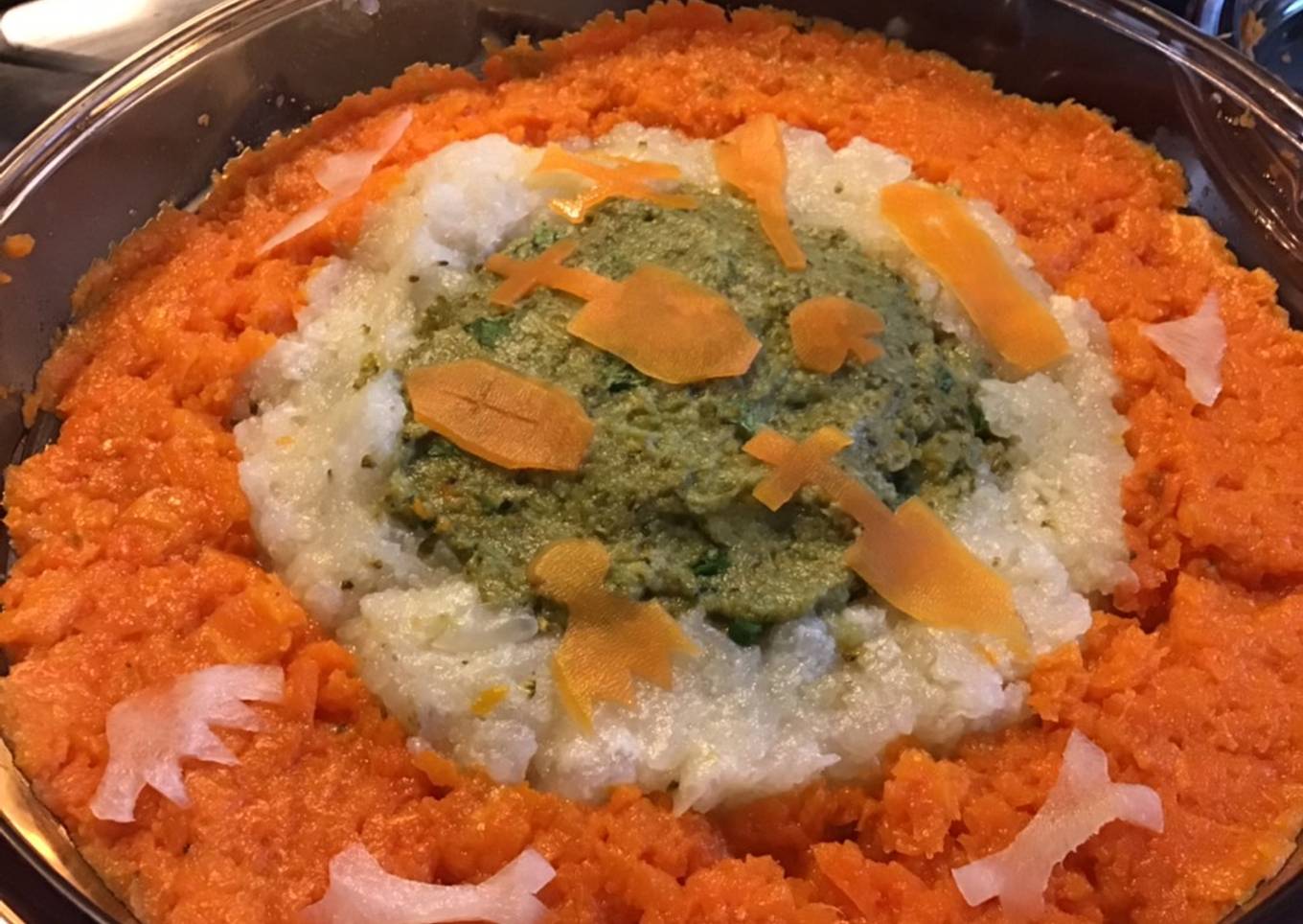 Trio de purées Halloween brocolis navets et carottes