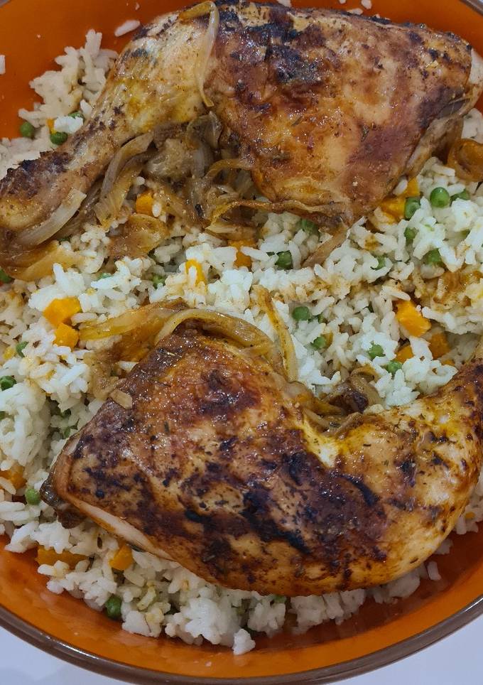 Riz avec ses petits légumes et poulet rôti de Iméno - Cookpad