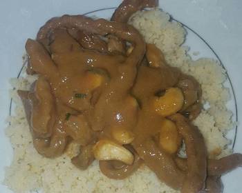 Popular Recipe Creamy peanut sauce with beef strips and cous cous Practical Delicious