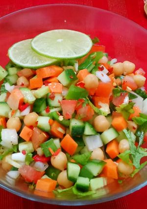 A picture of Chick Pea Salad with Olive oil dressing.