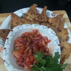 A picture of Roti nachos with instant salsa.
