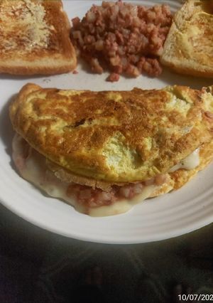 A picture of Anthony's Corned Beef and Hash Omelet.