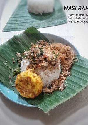 Foto resep Nasi Rames (Suwir Tongkol Cabe Ijo + Telur Dadar Tahu + Bihun Goreng Cabe Ijo)