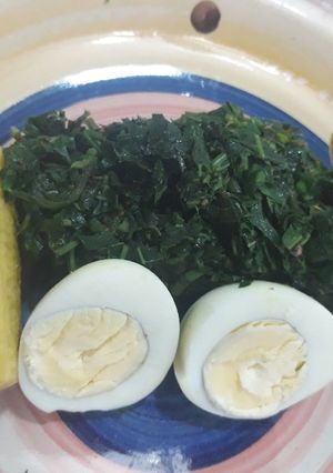 A picture of Boiled plantain,egg and vegetable.